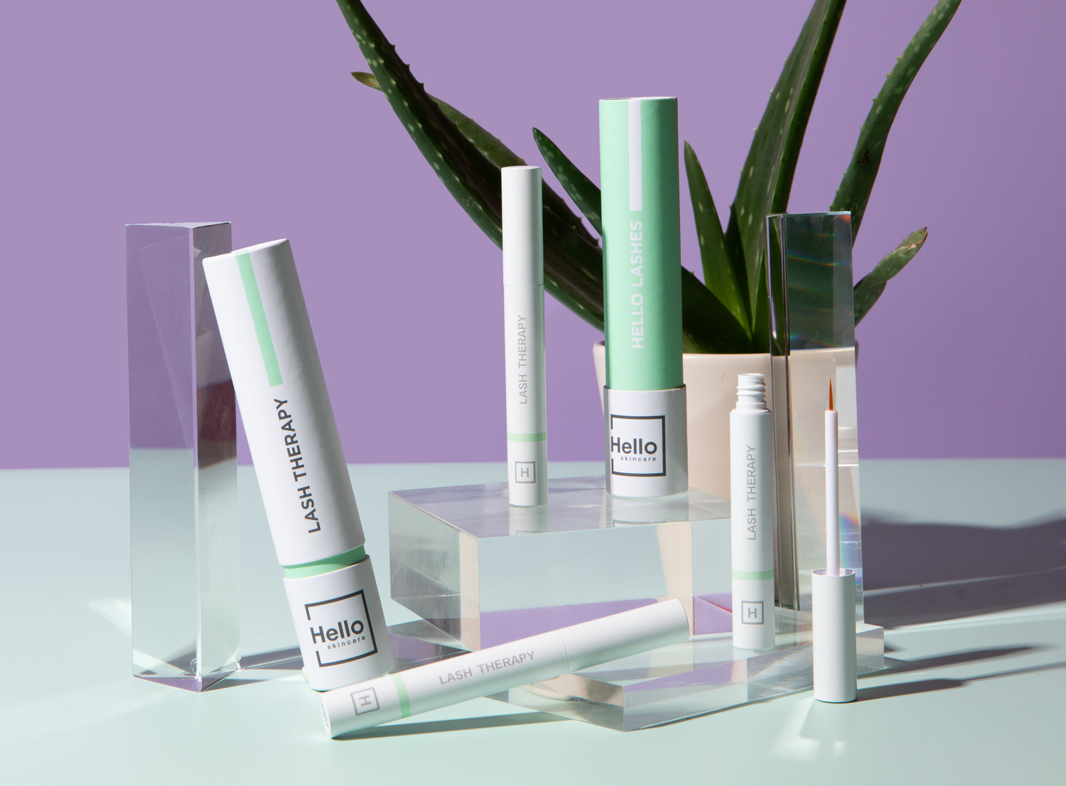 Mobile Hero banner displaying Lash Therapy product infront of a plant